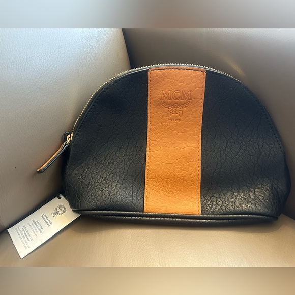 MCM Handbags - MCM Black and Orange Toiletry Bag with Bold Color Blocking
